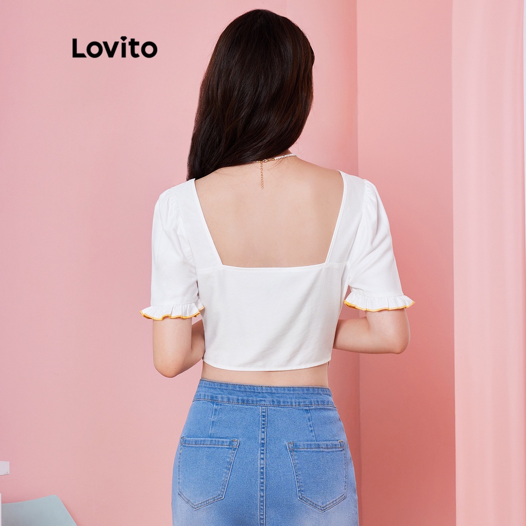 Áo cánh (Lovito Exclusive) DOPAMINE GIRLS Tay áo phồng trơn Bình thường L28AE032 (Trắng)