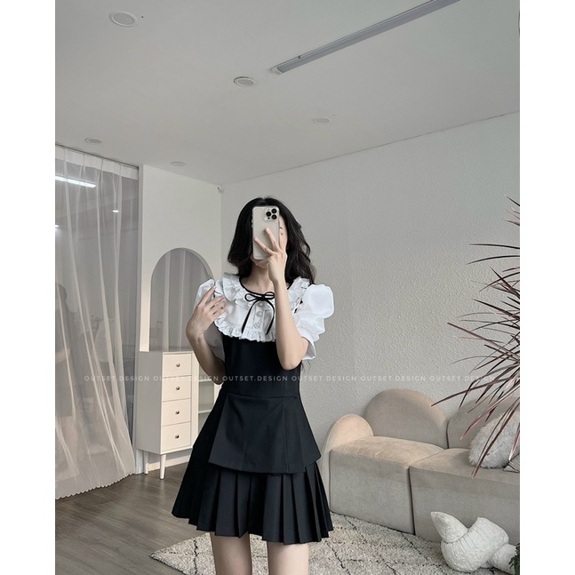 OUTSET áo Violet cổ xếp ly
