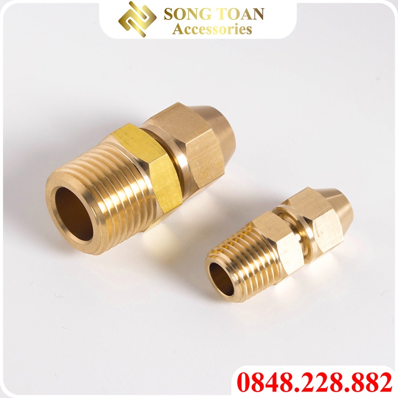 Bộ Răc Co Nối Ống Đồng Điện Lạnh & Đầu Thủy Lực - Ren Ngoài BSP + Ren NPT Côn Lồi Siết Nón (Brass Flare Male Connector)
