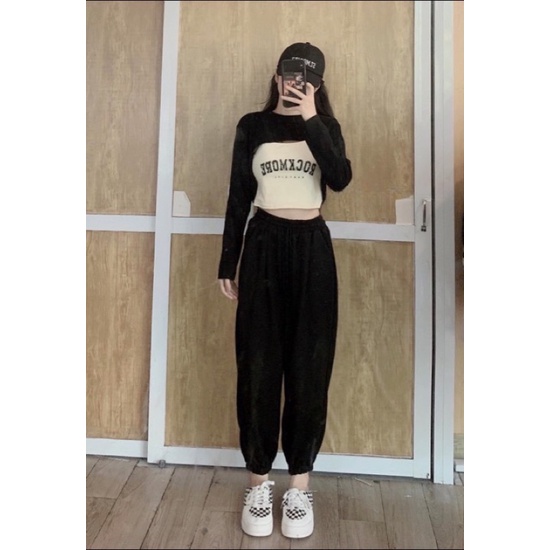 Quần Bom Chun Ống Rộng 2 Màu Đen Trắng Chất Bo Tăm Dày Dặn,Quần Ống rộng Nữ(Ảnh Thật, Hàng Sẵn)