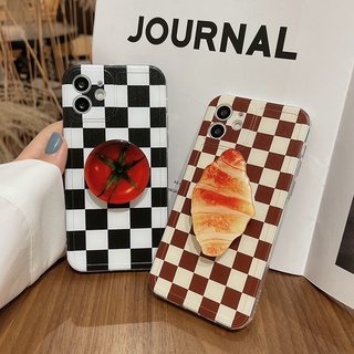 Ốp điện thoại họa tiết bánh mì/ cà chua kèm giá đỡ cho iPhone 12 Pro Max SE2 iPhone X XS XR X 8 7 Plus 13