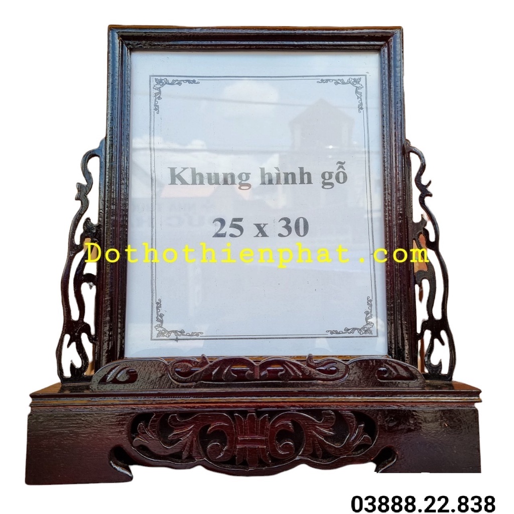 Khung Hình Chạm Gỗ Xà Cừ 25×30 Màu Đen