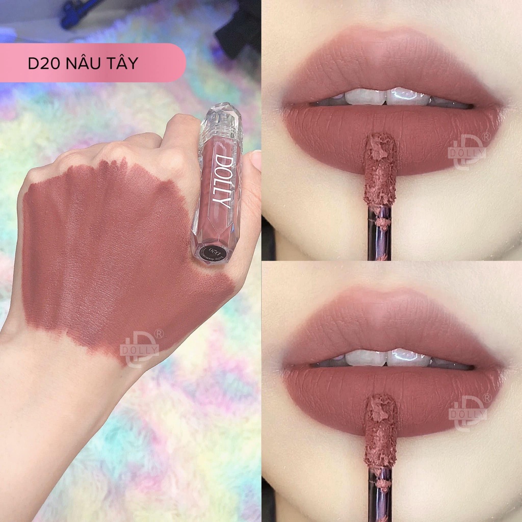 Son Kem Lì DOLLY DIAMOND VELVET Không Chì  Màu Nâu Tây