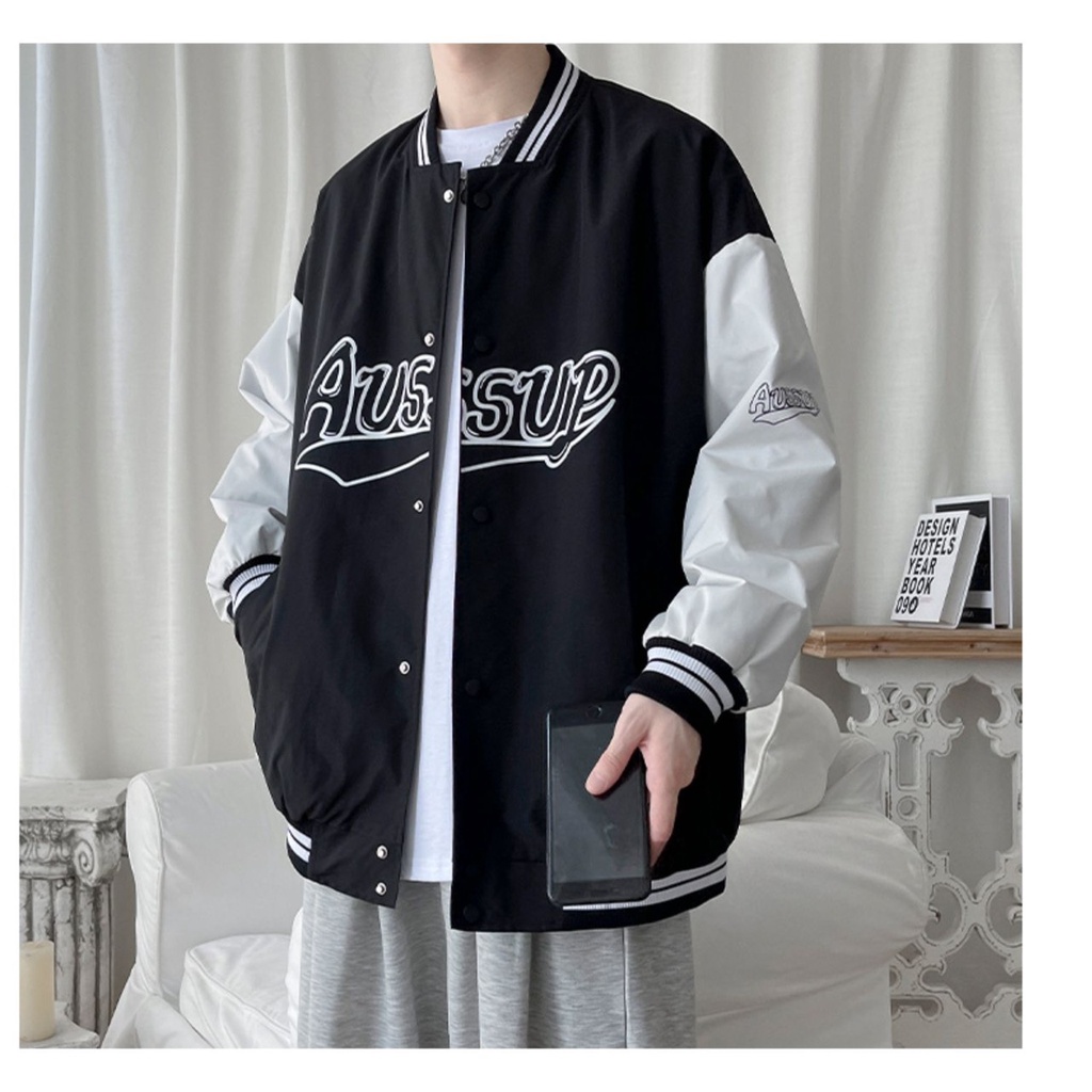 Áo bomber unisex AUSSUP áo khoác bomber chất liệu nỉ bông cao câp phong cách hàn quốc