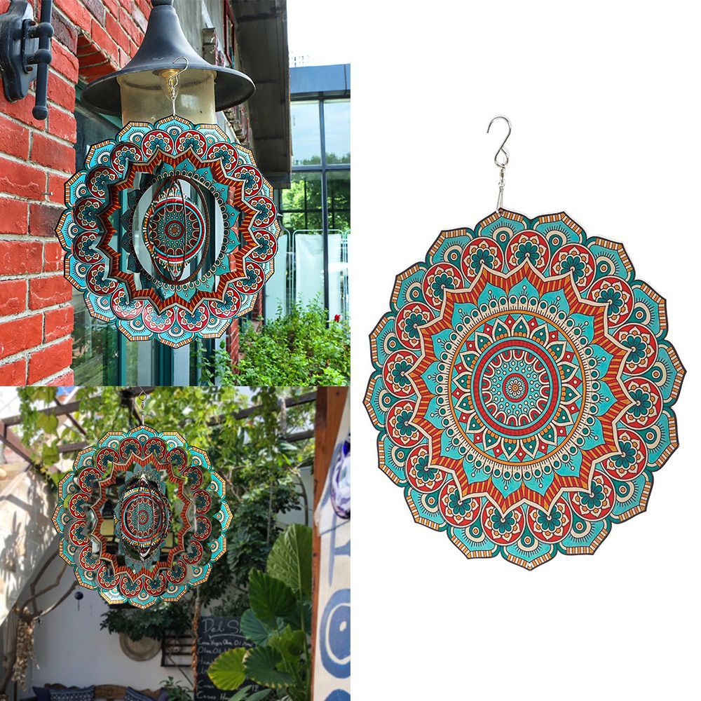 MIOSHOP Crafts Mandala Wind Spinner Yard Art 3D Stainless Steel Garden Colorful Ornaments Outdoor Hanging Decorations