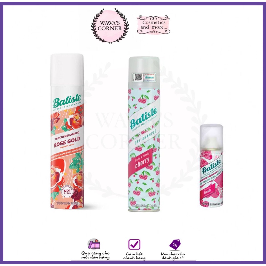 DẦU GỘI KHÔ BỎ TÚI FULLSIZE VÀ MINI BATISTE DRY SHAPOO HẾT NGỨA, HẾT BẾT DÍNH TÓC BỒNG BỀNH 50ML 200ML