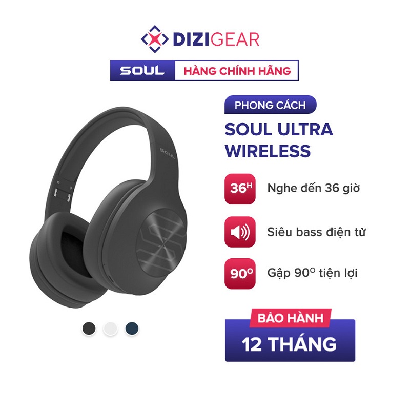 Tai Nghe Bluetooth Headphone Soul Ultra Wireless Âm Bass Điện Tử, BT 5.0, Nghe Đến 36H - Chính Hãng BH 12 Tháng Dizigear