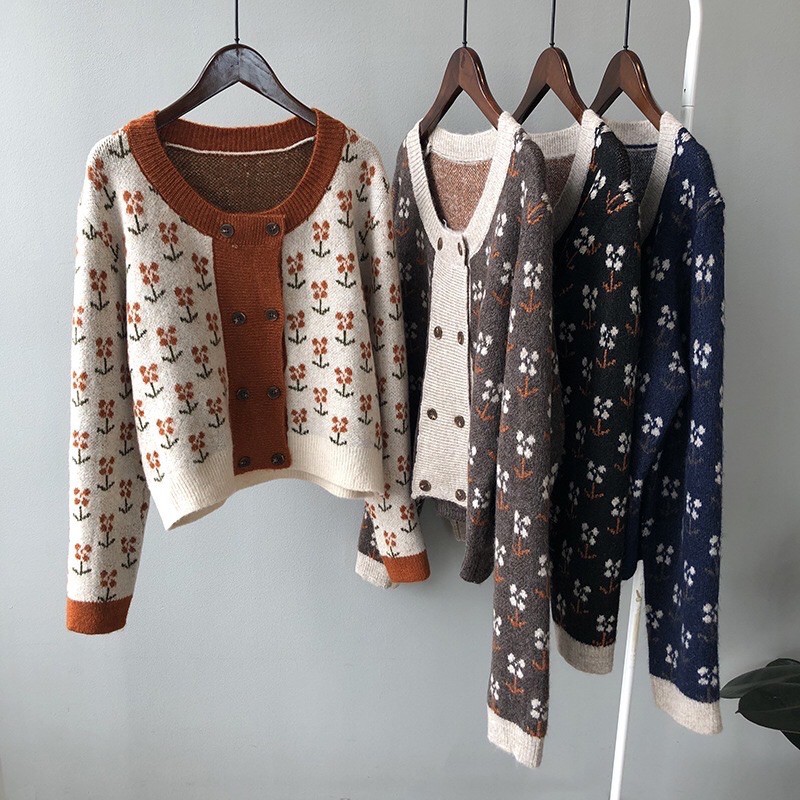 [Mã SKAMLTSM9 giảm 10% đơn 99K] [ẢNH THẬT TỪ SHOP] Cardigan len hoạ tiết hoa style Hàn Quốc