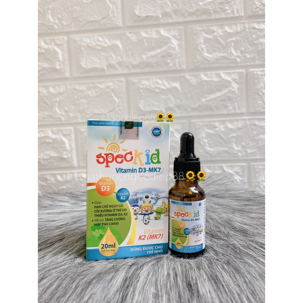 Speckid Vitamin D3 & K2 Mk7 giúp hấp thụ canxi hiệu quả, giúp xương và răng chắc khỏe (Lọ 20ml )