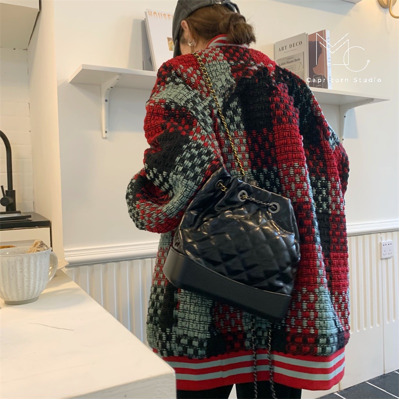 Áo khoác bomber bóng chày oversize hoạ tiết kẻ caro cá tính cho mùa đông