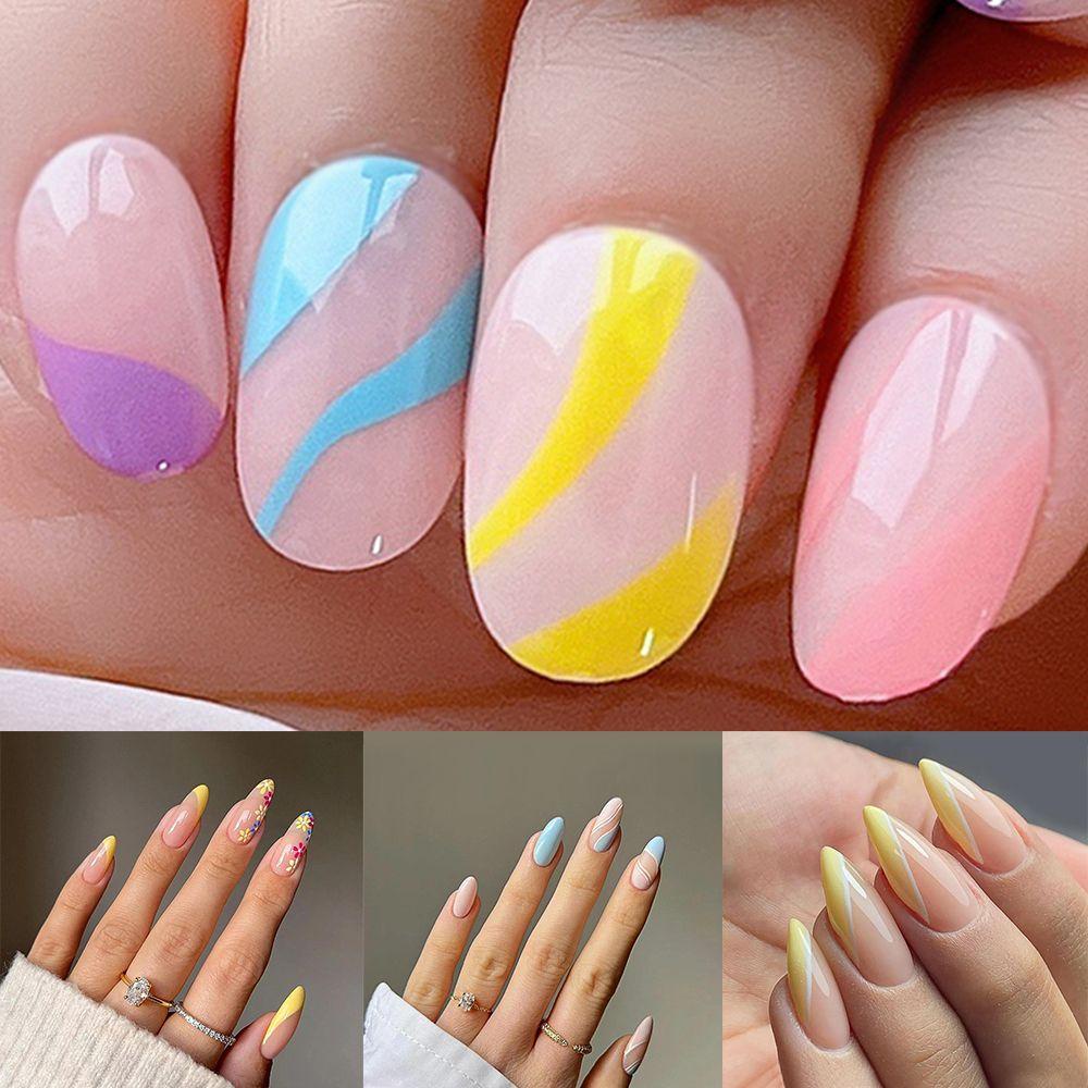 WATTLE Bộ Móng Tay Giả Che Phủ Toàn Diện Họa Tiết Ngọn Lửa Trái Tim Kiểu Pháp