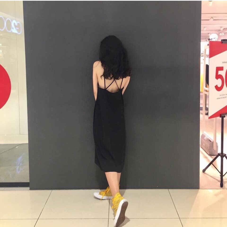 ĐẦM ĐẦM ĐEN SUÔNG ĐI BIỂN - VÁY ĐAN DÂY LƯNG | BigBuy360 - bigbuy360.vn