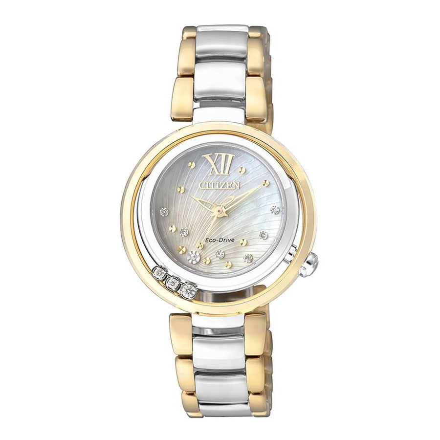 Đồng Hồ Nữ Citizen Đính Kim Cương Dây Thép Không Gỉ EM0329-54D - Mặt Xà Cừ (Sapphire)