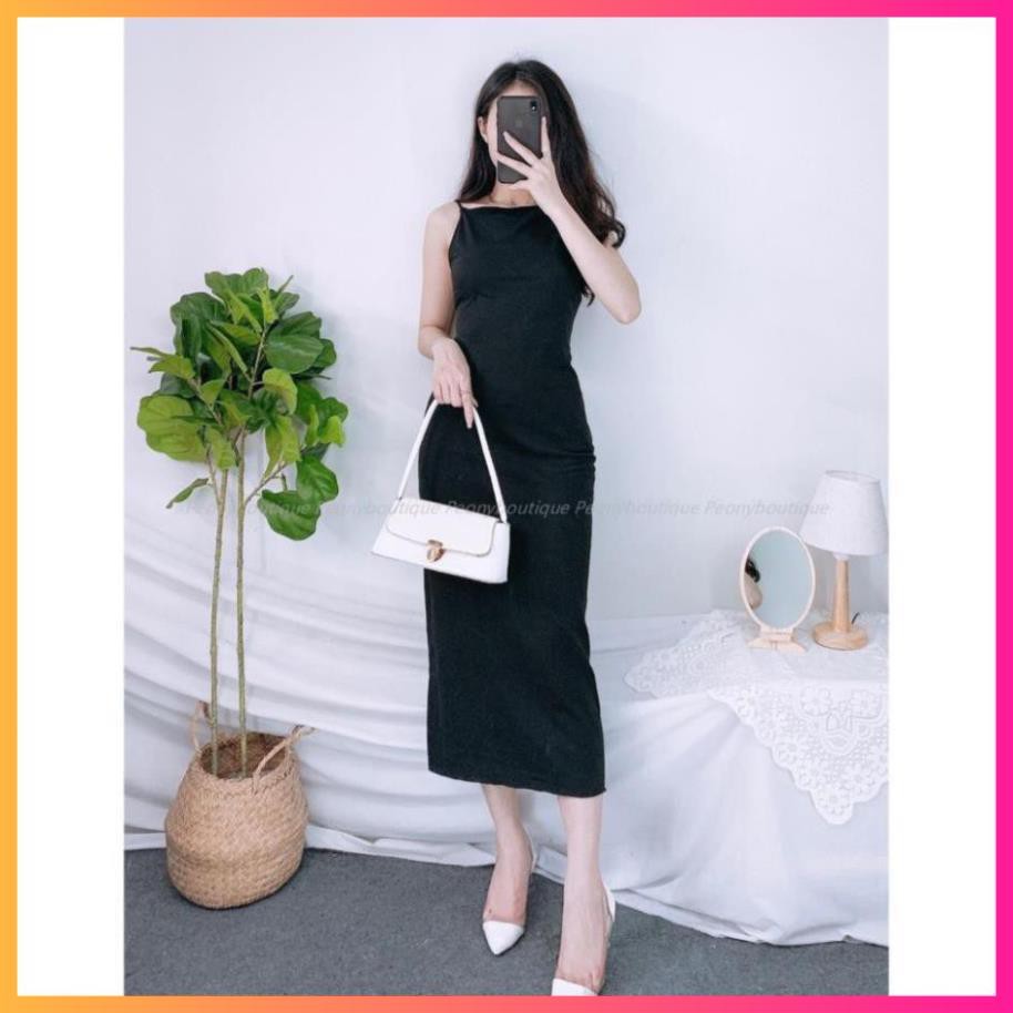 Đầm Hai Dây Hở Lưng Nữ Váy midi 2s body dáng ôm màu đen trơn thiết kế sexy Ulzzang HOT | BigBuy360 - bigbuy360.vn