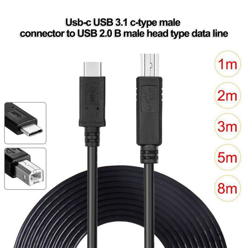 USB-C USB 3.1 Type C Male to USB2.0 USB B Male Data Cable for Laptop Printer Har