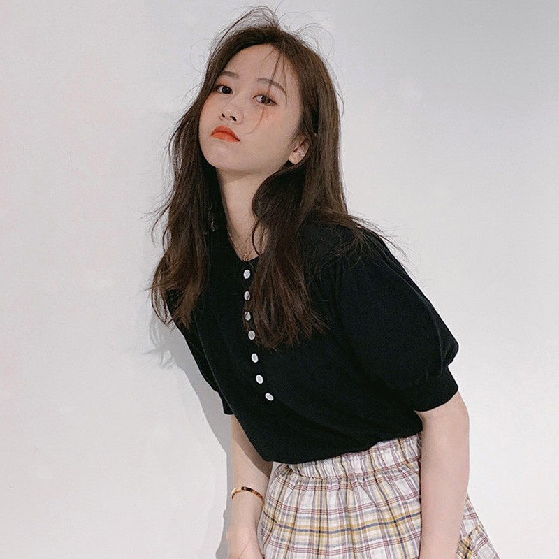 Áo nữ cổ tròn ngắn tay màu trơn thời trang