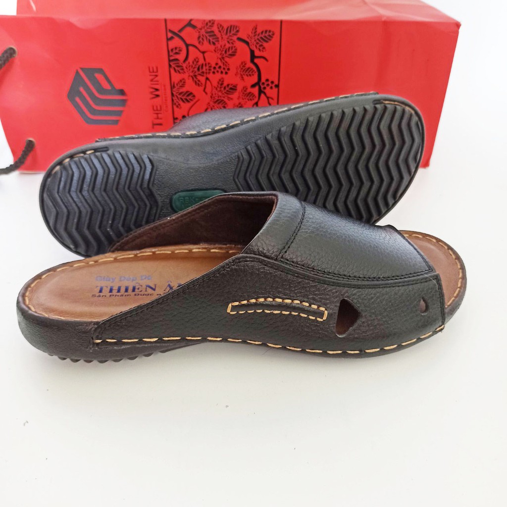 Dép nam quai ngang da bò cao cấp D98 mẫu dép trung niên thanh lịch đẳng cấp