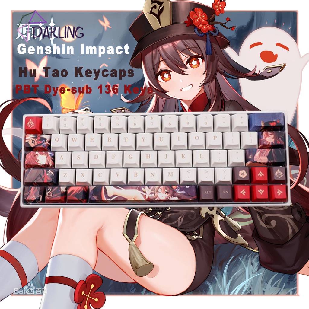 Bộ 136 phím Genshin Impact Keycap Hu Tao Keycaps cho bàn phím cơ 64/87/104/980.etc