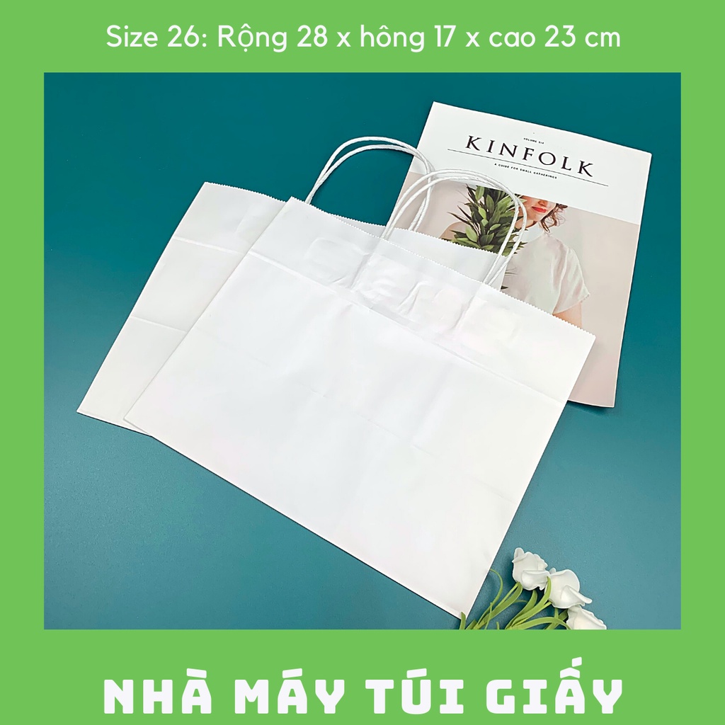 10 CHIẾC TÚI GIẤY KRAFT SIZE 26: 28x17x23 CM MÀU TRẮNG CÓ QUAI ( ẢNH THẬT)