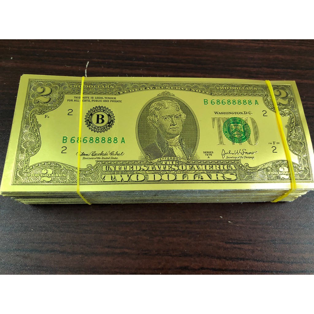 Combo 100 tờ 2 USD Mạ Vàng Plastic Tài Lộc Lì Xì Tết