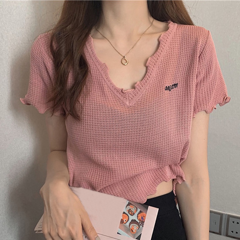 Zanzea Áo Nữ Dệt Kim Ngắn Tay Cổ Chữ V Thời Trang Hàn