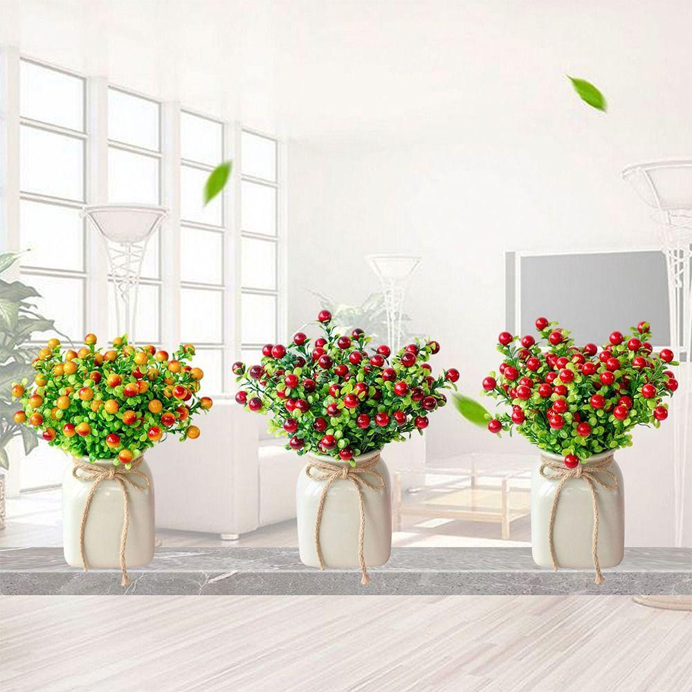 Chậu Hoa / Trái Cây Mini Bằng Nhựa 5 Màu Để Bàn Trang Trí Giáng Sinh Có 2