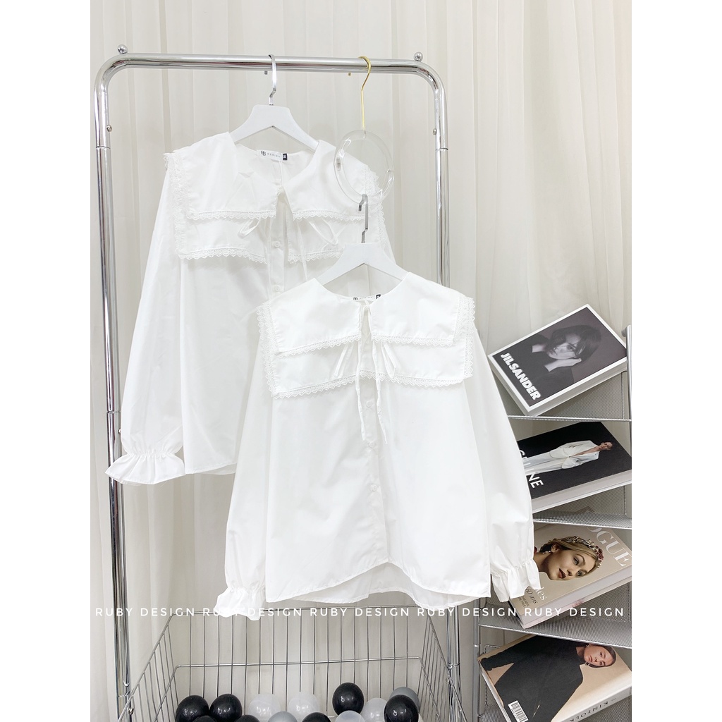 Áo sơ mi nữ cổ lá 2 tầng điệu đà