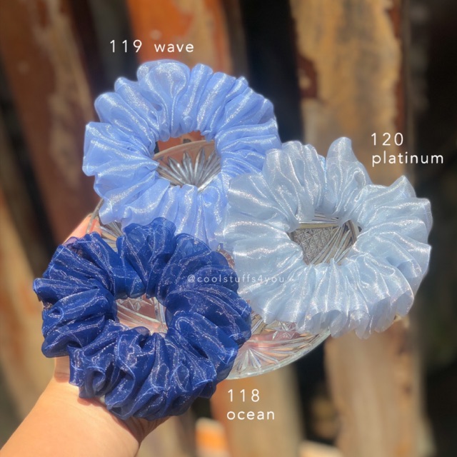 Đồ buộc tóc scrunchies voan phồng tone màu biển