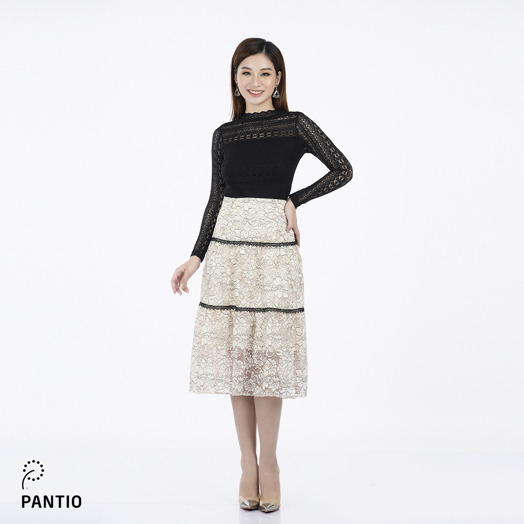 Chân váy dài chất liệu vải ren hoa dáng xòe FJD9808 - PANTIO