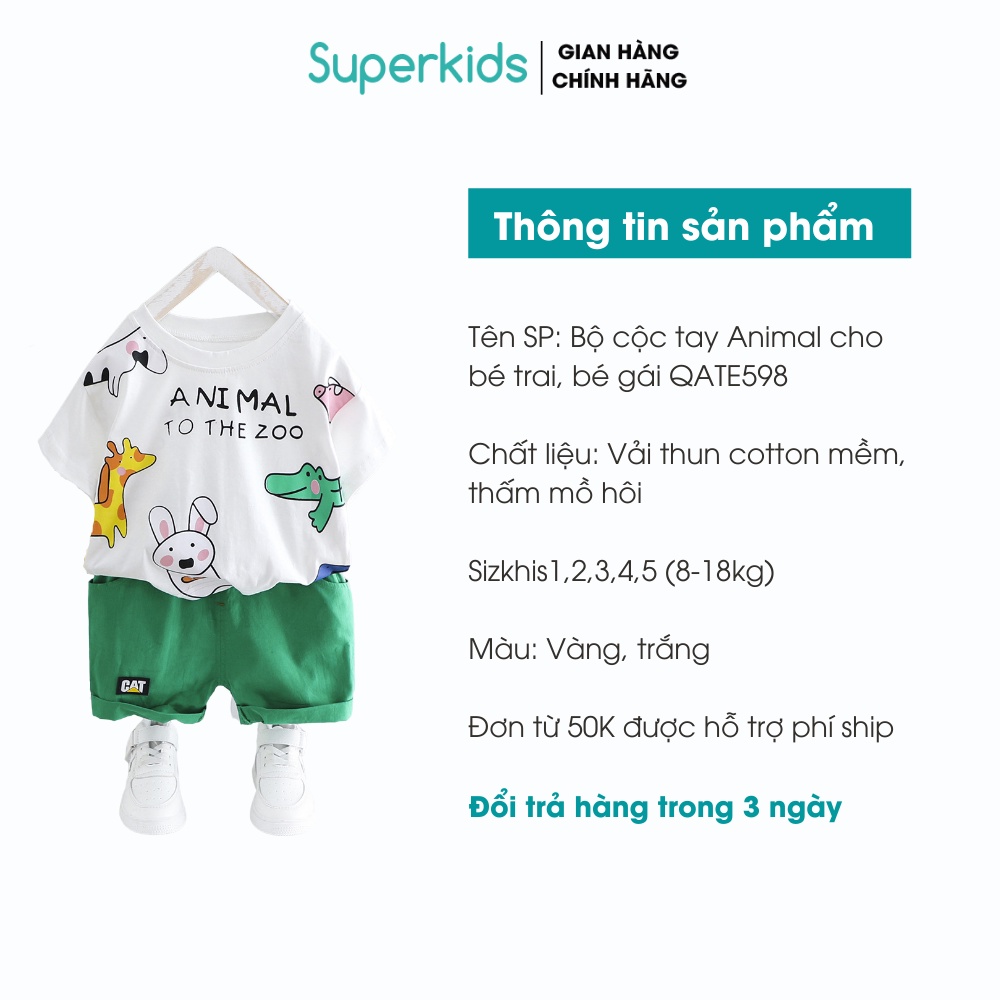 Bộ cộc tay Animal cho bé trai, bé gái QATE598, quần áo trẻ em Superkids