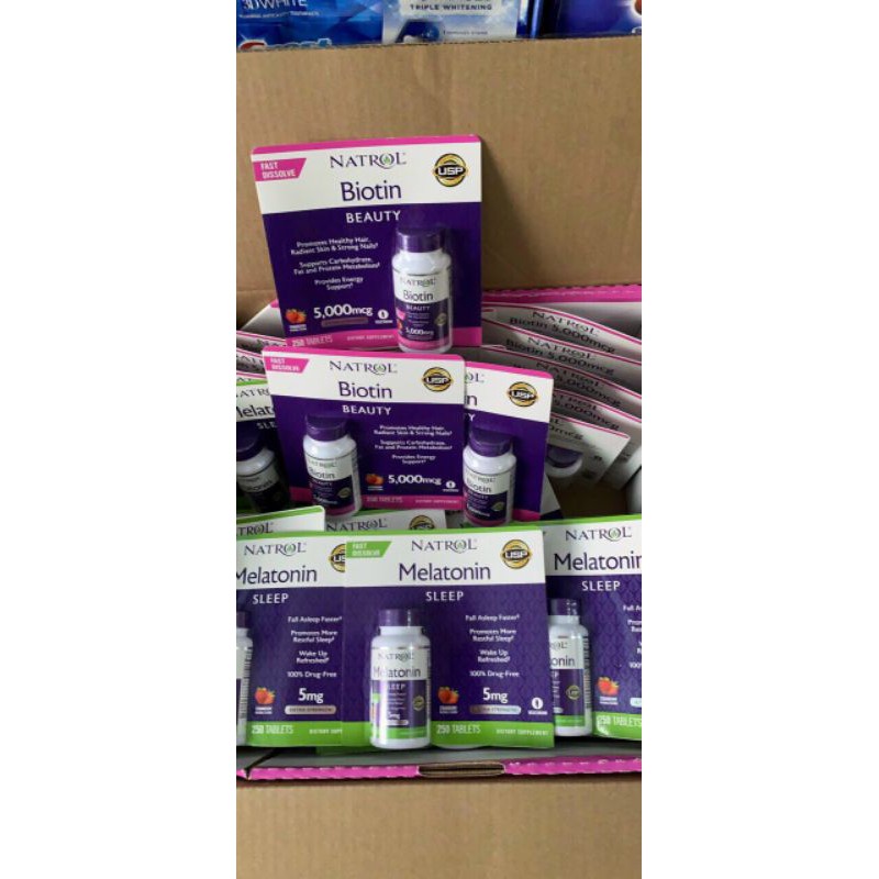 Viên ngậm hương dâu Natrol Biotin Beauty 5000mcg Extra Strength 250 viên Mỹ