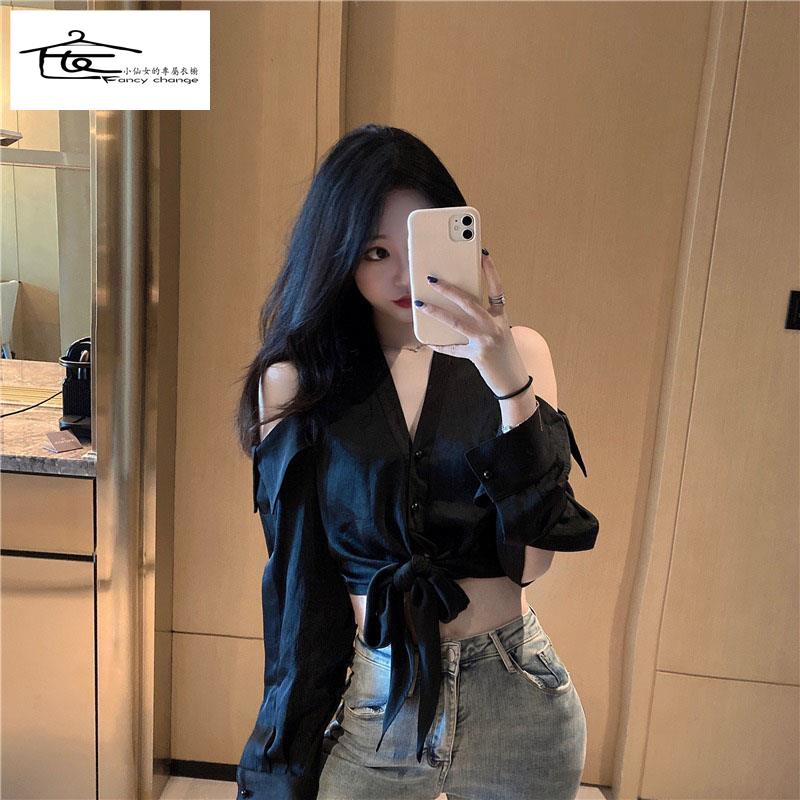 Áo Sơ Mi Trắng Trễ Vai Cổ Chữ v Tay Dài Thời Trang Mùa Hè Hàng Mới Dành Cho Nữ 2022