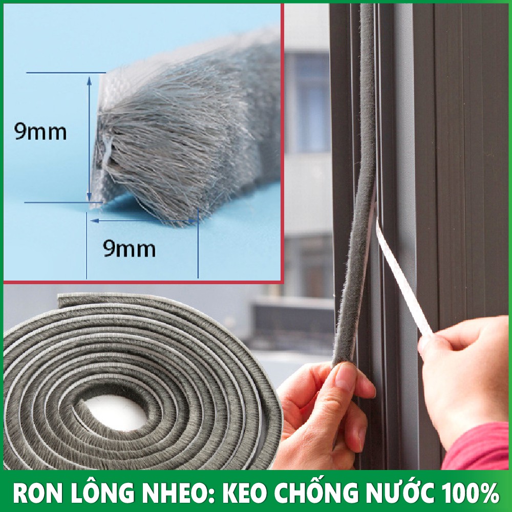 1 Mét Gioăng Sợi Lông Nheo 9x9mm Chặn Cửa, Dán Khe Hở Khung Cửa Ngăn Bụi, Côn Trùng, Tránh Va Đập Cửa, Giảm Ồn