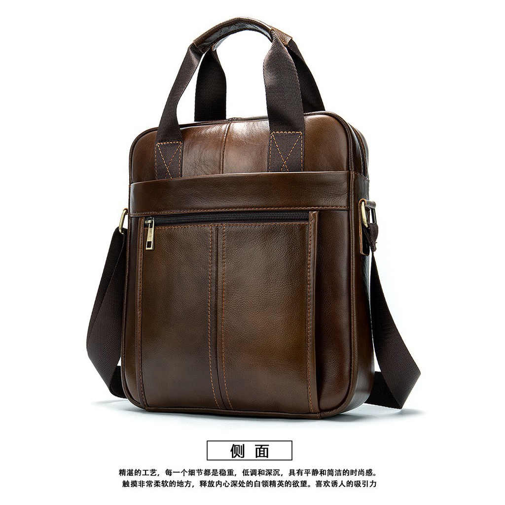 Túi đeo chéo nam da bò cao cấp T27 túi đứng 30.5x26x6cm (Nâu đậm - Nâu sáng - Đen)