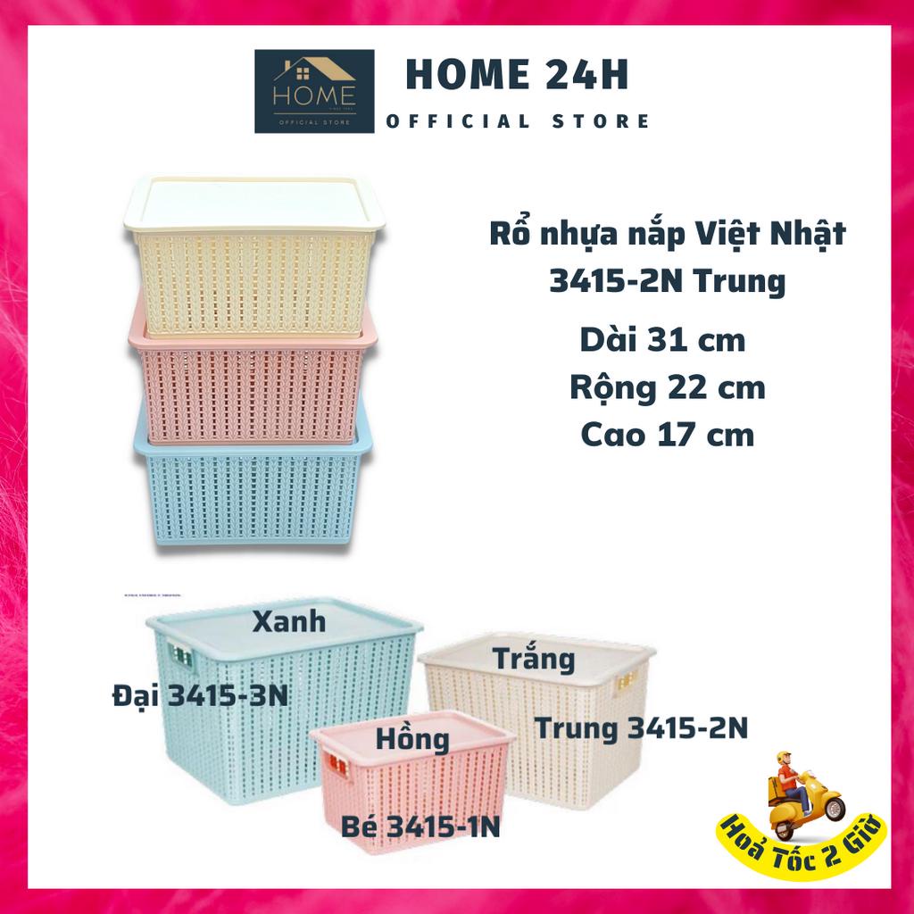 Giỏ Nhựa Có Nắp 3 Size Việt Nhật 3415-2N , Rổ Nhựa Chữ Nhật Đựng Đồ Đa Năng Tiết Kiệm Không Gian Có Nắp Đậy