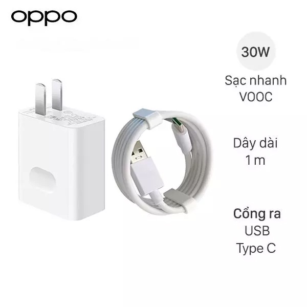 Bộ Sạc Nhanh OPPO Reno3 VOOC 4.0 - 30W- Hàng Chính Hãng