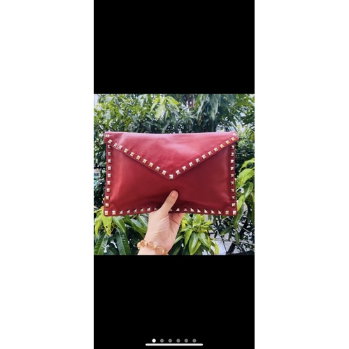 Clutch da thật màu đỏ mận