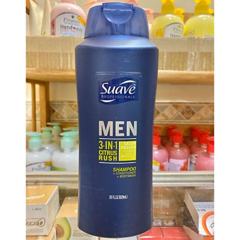 Sữa tắm Suave Men 3in1 USA chai 828ml - mạnh mẽ cuốn hút cho Nam giới