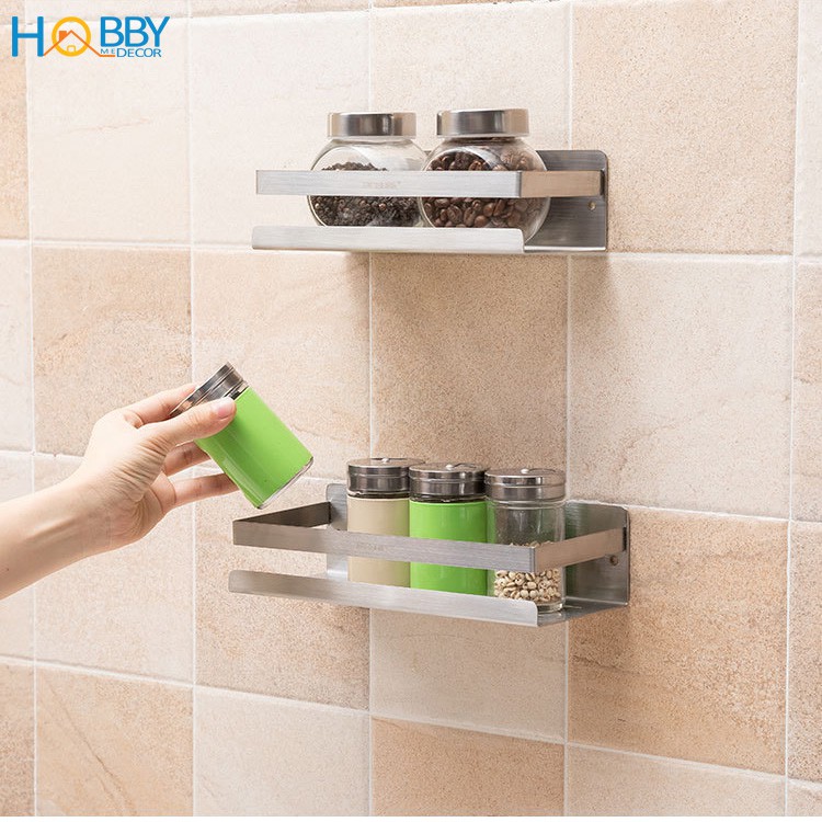 Kệ đựng gia vị Inox SUS304 dán tường gạch men, không rỉ sét  - kèm keo dán Sealant fix - 3 kích thước  - HOBBY KGVD
