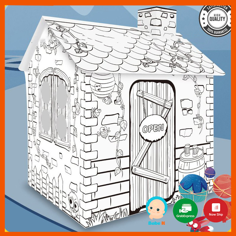 Nhà bìa carton - nhà bìa đồ chơi tô màu cho bé DIY Doodle [ Tặng kèm bộ bút tô màu ] - Shop Babe K