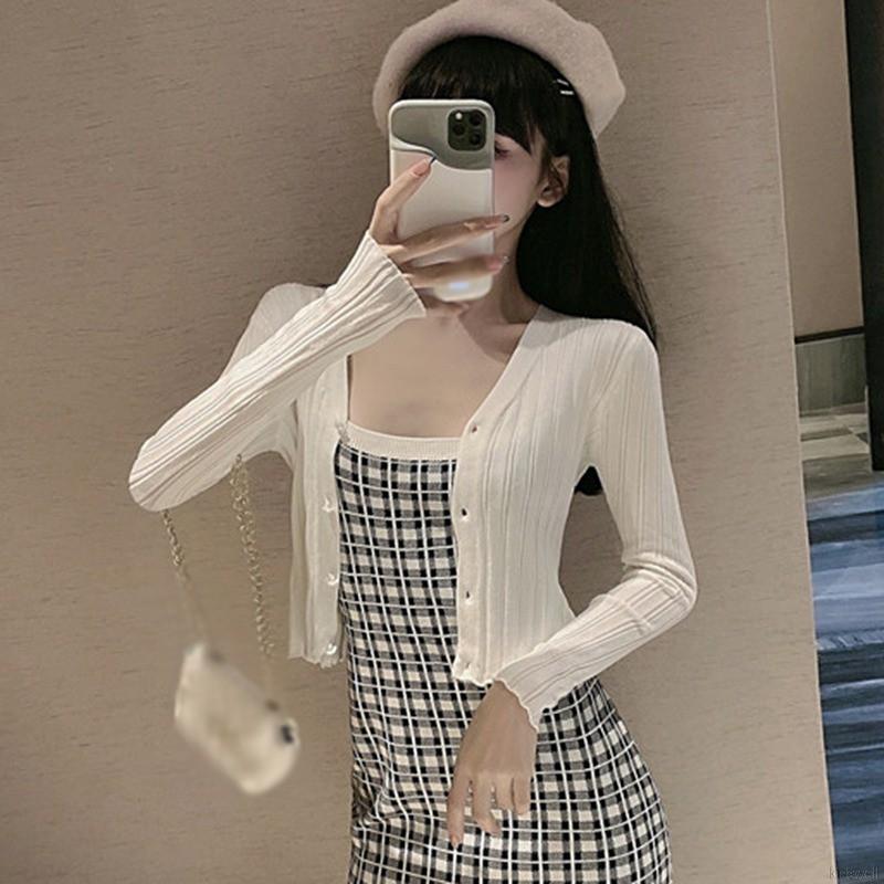 [Mã FAMAYWA giảm 10K đơn 50K] Áo Cardigan Dệt Kim Màu Trơn Cổ Chữ V Thiết Kế Quyến Rũ Cho Nữ | BigBuy360 - bigbuy360.vn