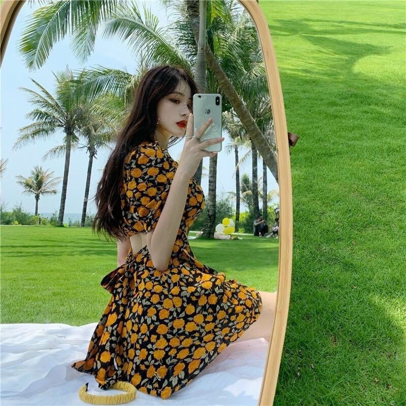 Đầm Hoa Nhí Buộc Nơ Sau GenY Váy Nữ Hoa Chất Voan Siêu Xinh | BigBuy360 - bigbuy360.vn