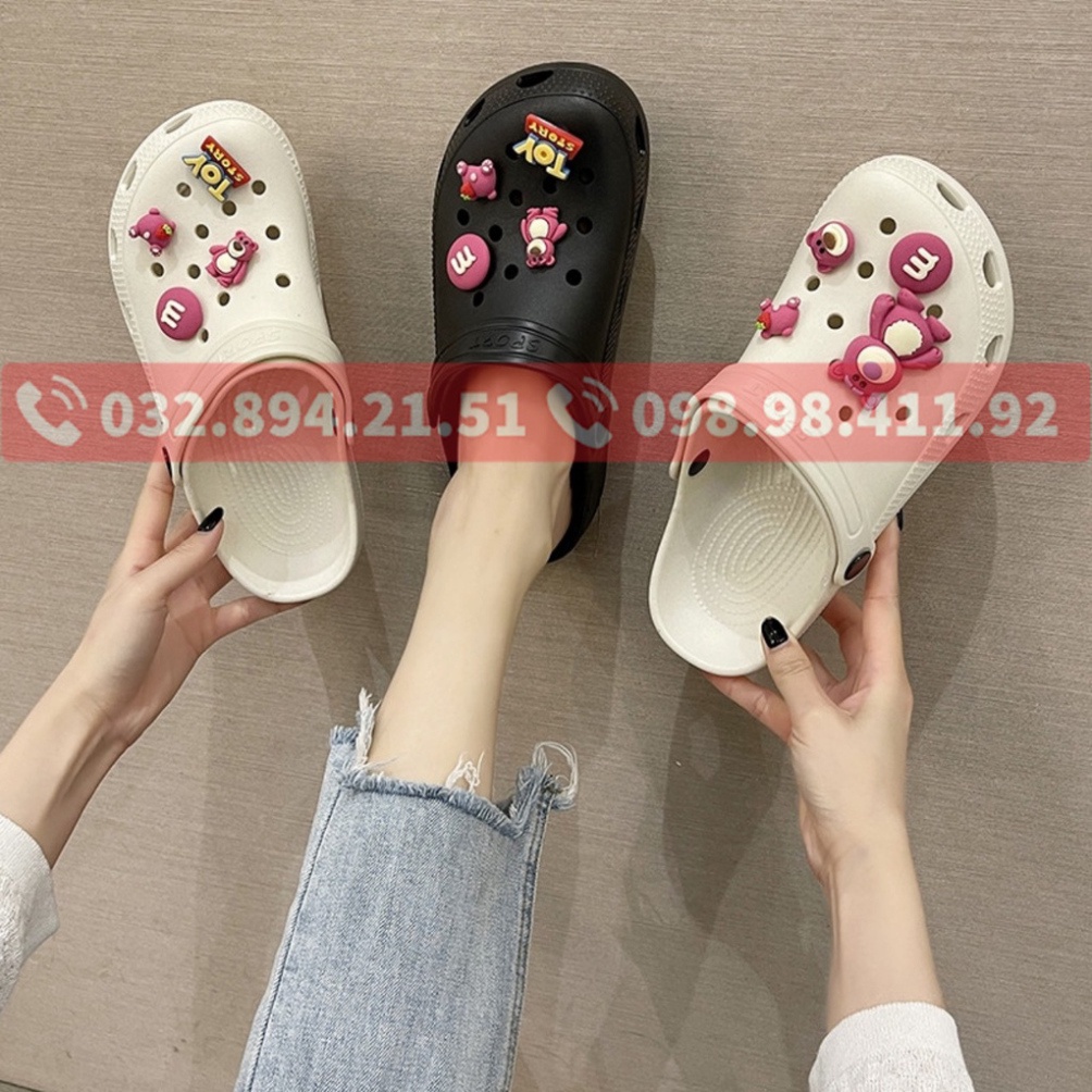 Dep cross dép crossFREESHIPdép cross họa tiết gấu PUD hồng 2 màu đen trắng tặng thêm 12 jibitz cross