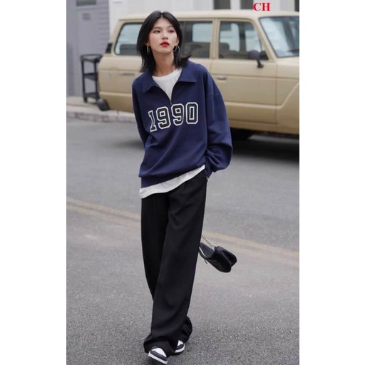 Áo Sweater Nỉ Cotton Khóa Cổ tay bồng 1990 thun hoodie form rộng UlzzangChất đẹp Không Bai xù Trend 2022