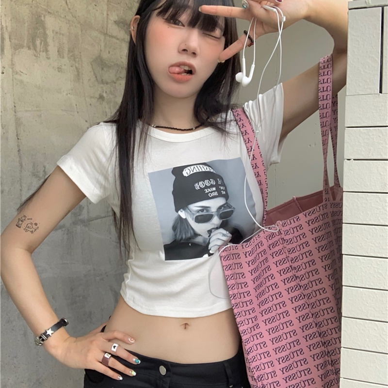 Áo Thun Tay Ngắn Dáng Ôm In Họa Tiết Thời Trang Dành Cho Nữ