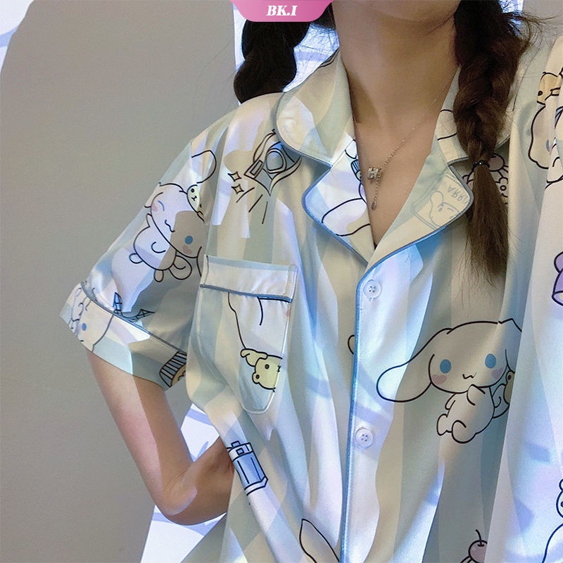 SANRIO Bộ Đồ Ngủ Tay Ngắn In Họa Tiết Hoạt Hình Dễ Thương Thời Trang Mùa Hè Cho Nữ