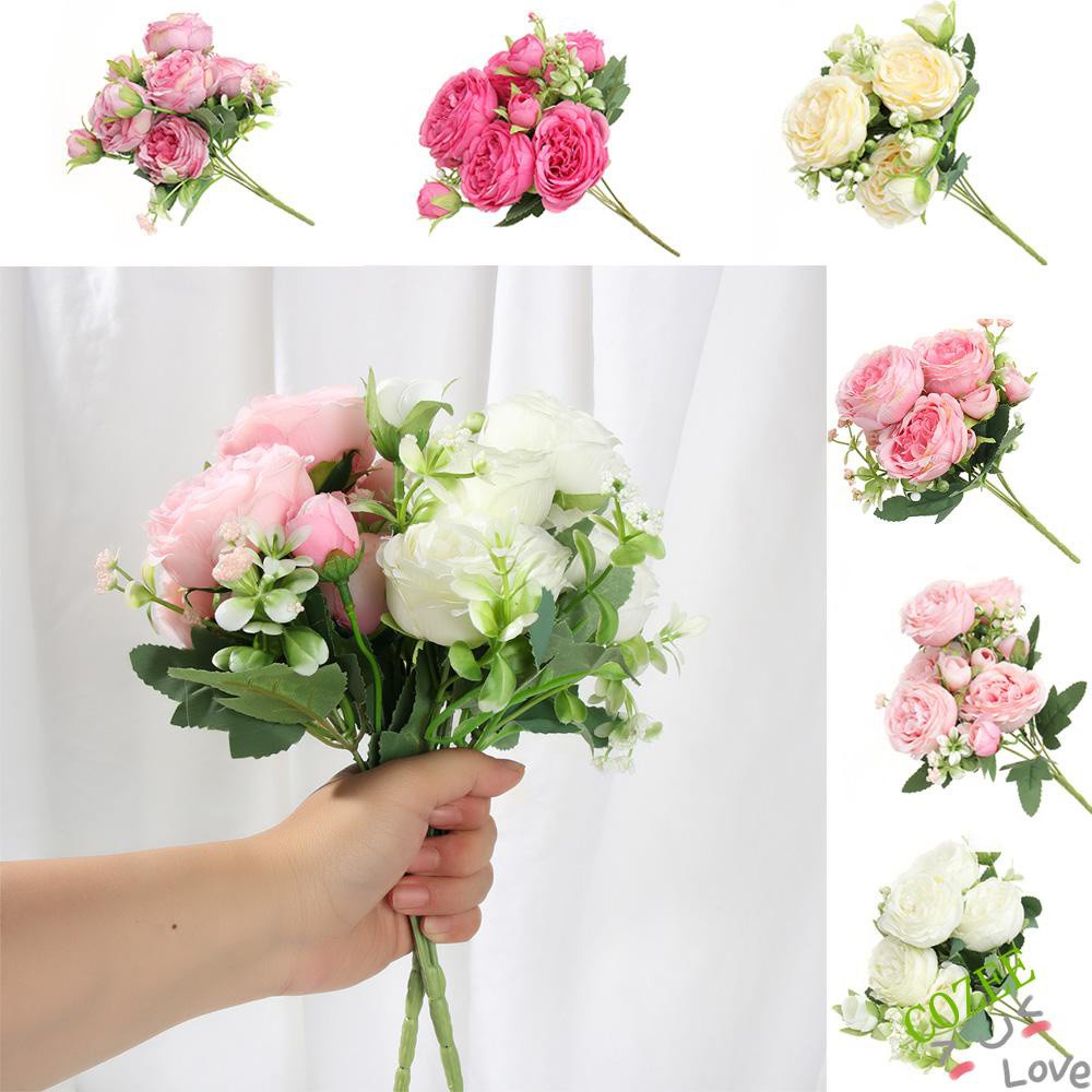 Bó hoa mẫu đơn giả làm từ lụa 30cm nhiều màu sắc dùng trang trí tiệc cưới DIY