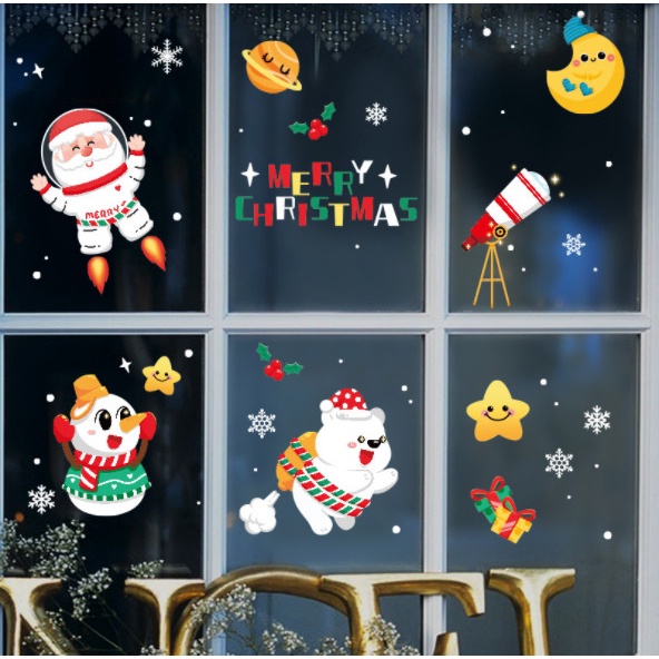 Decal dán tường Noel Hít Tĩnh Điện không Dơ Kính - Noel mặc đồ phi hành gia cùng gấu trắng