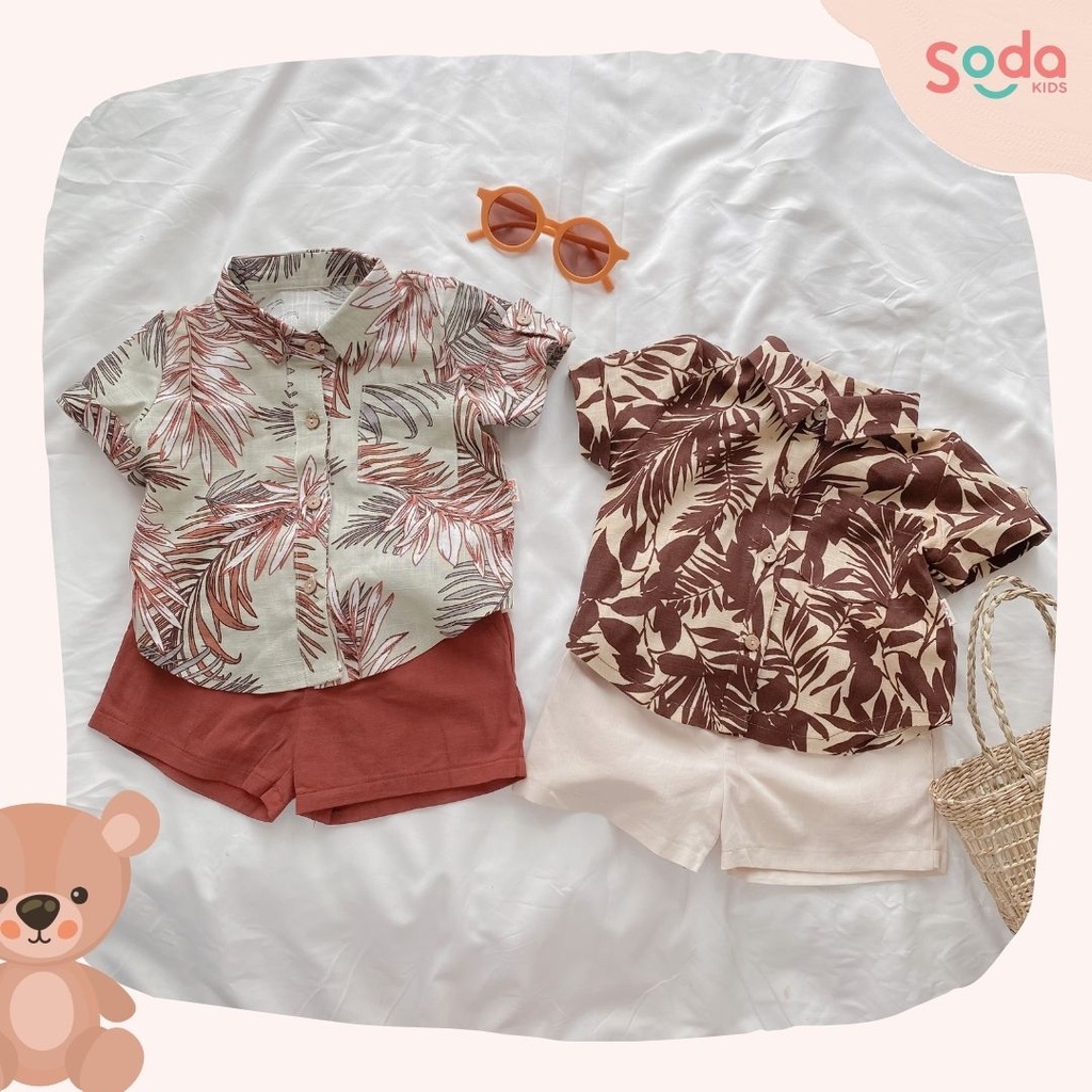 Áo sơ mi cho bé Summer SODA KIDS họa tiết đi biển, chất liệu Linen Hàn mềm mại, thoáng mát