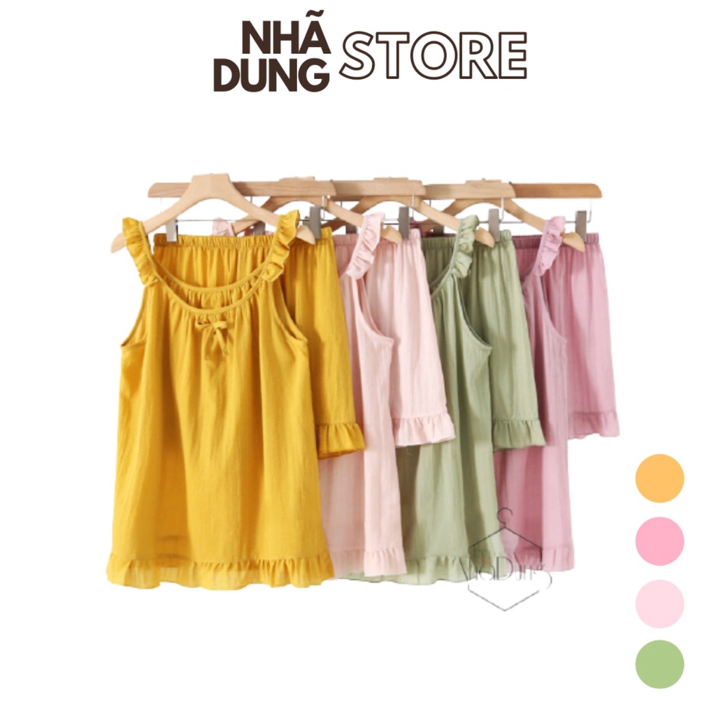 &lt;A19&gt; Đồ bộ nữ mặc nhà, đồ ngủ nữ hai dây cách điệu nơ xinh xắn vải đũi nhăn mềm Nhã Dung Store 2 từ 40-70kg A19
